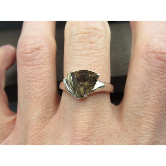 Jewelry - Size 9 Sterling Silver And 14k Gold Accent Smoky Quartz & Diamonds Ring